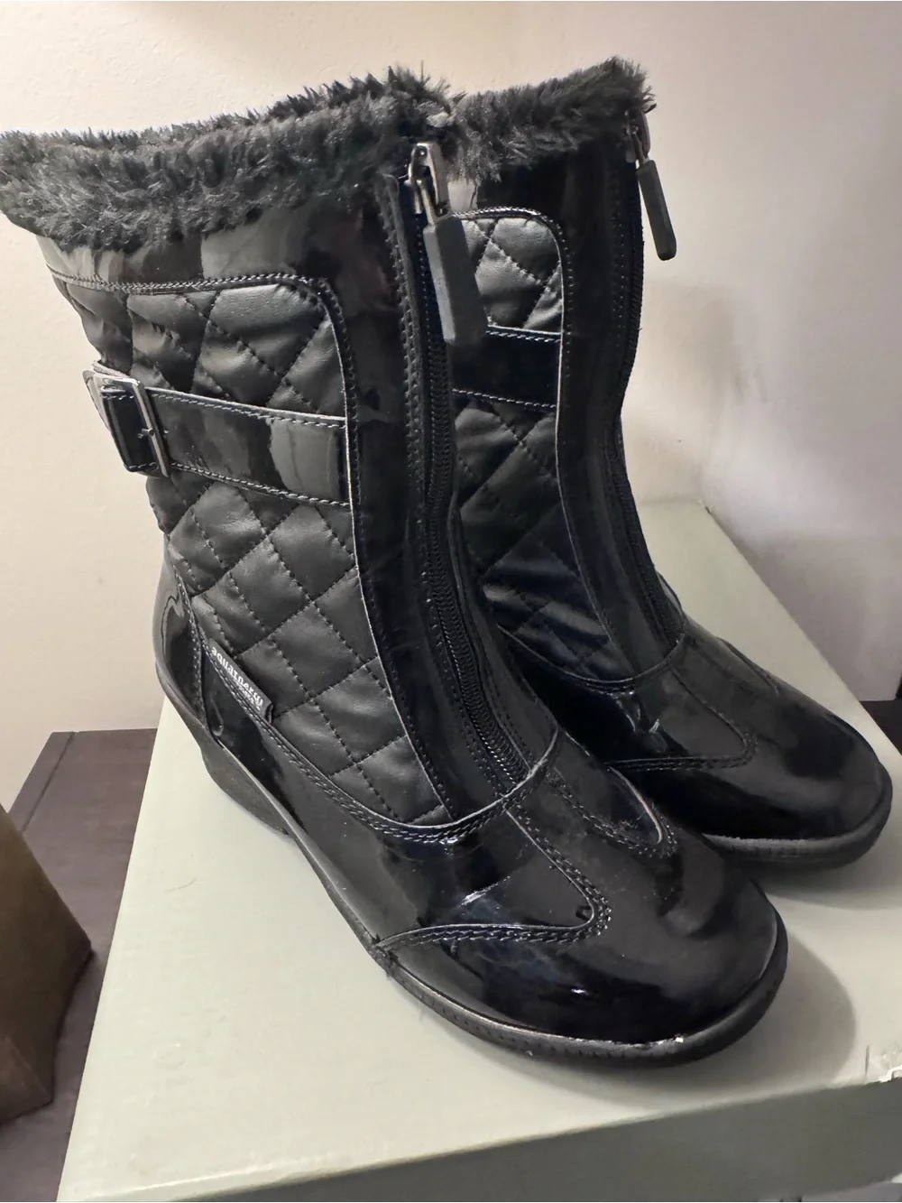 lola Black Faux Fur Platform Winter Boots with Buckle
